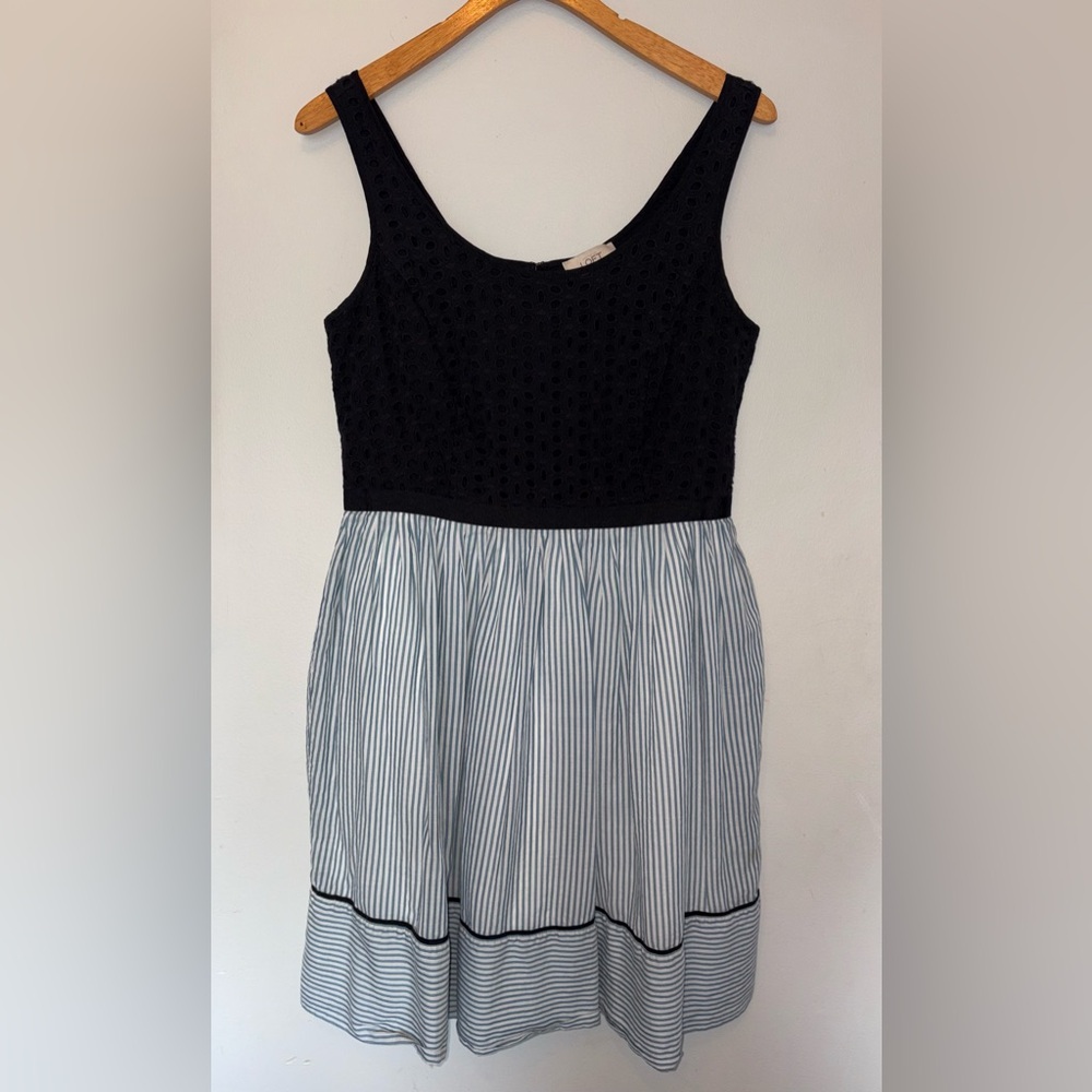 LOFT navy and blue striped dress